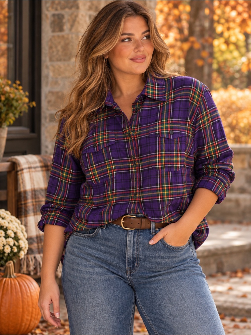 Lauren Ralph Lauren Purple Plaid Button-Down Shirt